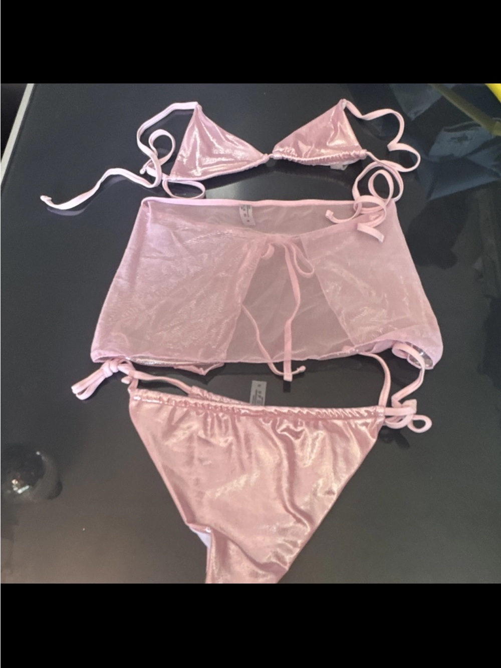 SHEIN Pink Satin & Sheer 3-Piece Lingerie Set